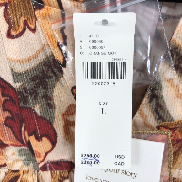 Love of the Label Anthropologie Top L  Orange Tan Fiona Floral Boho Feminine NEW - Picture 15 of 16